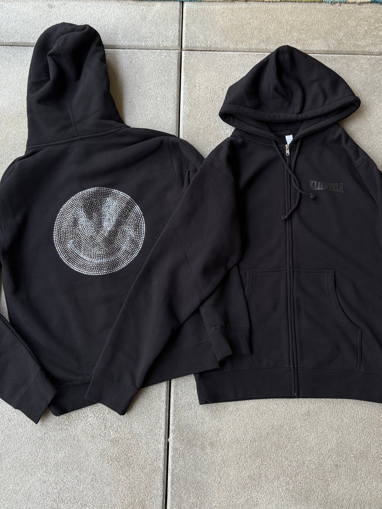 Smiley Rhinestone Zip Up (Triple Black)