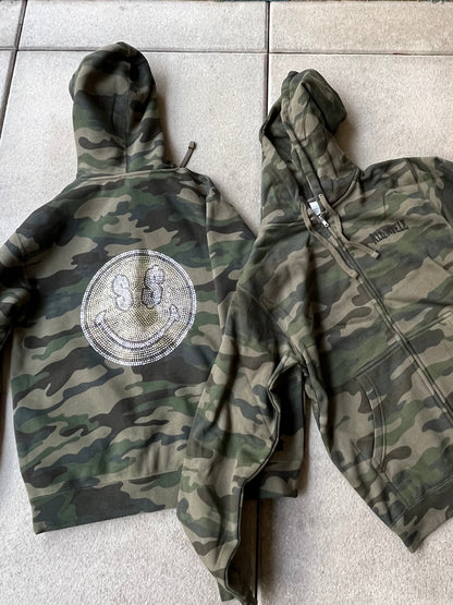 Smiley Rhinestone Zip Up (Camo)