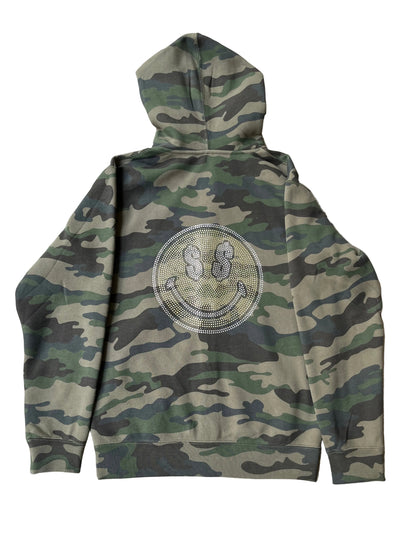 Smiley Rhinestone Zip Up (Camo)