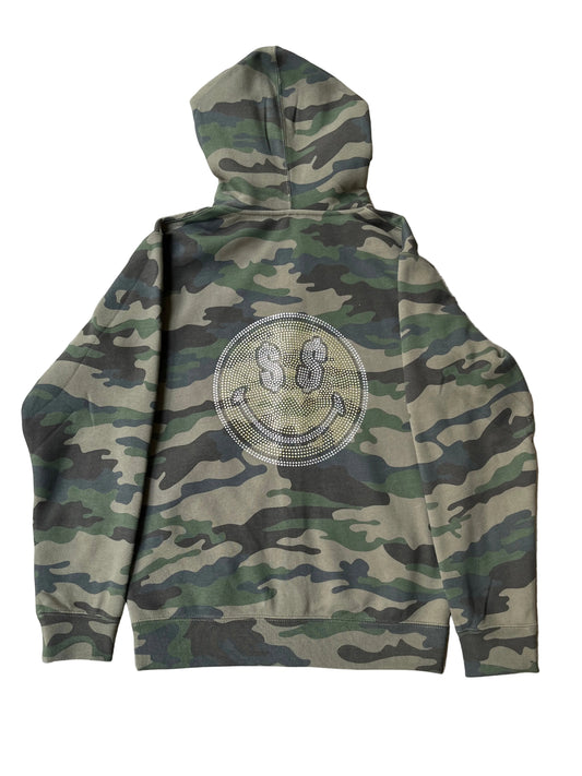 Smiley Rhinestone Zip Up (Camo)