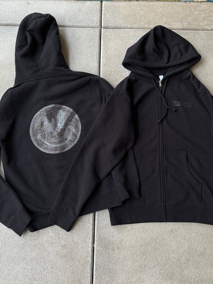 Smiley Rhinestone Zip Up (Triple Black)